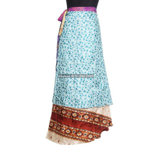 Jupe longue d'été réversible à double couche, imprimé floral, style saris en soie vintage, sexy, pour grandes tailles - Product Image 3