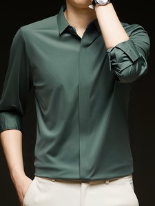 เสื้อเชิ้ตทรงเข้ารูปสำหรับผู้ชาย - ปกเงา แขนยาว ติดกระดุม ยืดหยุ่นได้ เหมาะสำหรับใส่ไปยิม ใส่ทำงาน และใส่ลำลองแบบสมาร์ทแคชวล - Product Image 4