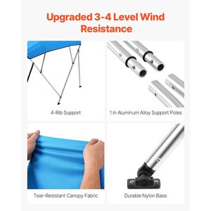 Tendalino Bimini a 4 Archi in Poliestere 600D con Telaio in Lega di Alluminio, Impermeabile, Parasole per Barche - Product Image 3