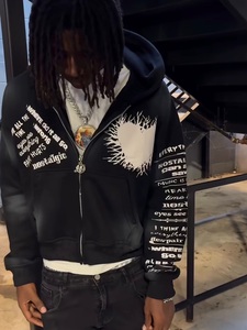 เสื้อฮู้ดครอปโอเวอร์ไซส์สีดำพิมพ์ลาย แขนปกติ ยูนิเซ็กส์ ผ้าถักสำหรับฤดูใบไม้ร่วง ปี 2026 คุณภาพเยี่ยม ราคาถูก - Product Image 5