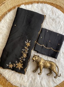 Sari Festivo de Dos Tonos con Trabajo Cutdana, Sari de Seda Crush de Lujo para Bodas, Sari de Seda Crush con Borde Triple Arco - Product Image 1