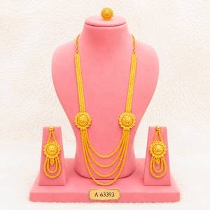 Traditional Indian Gold Finish Statement Necklace & Earrings Jewelry <b>Sete</b> A-63392 - Product Image 5