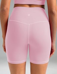 <b>Pink</b> High Waist Biker Shorts Women Solid Color Stretch Knitted Activewear Sporty Fit Elastic Waist Seamless Shorts - Product Image 4