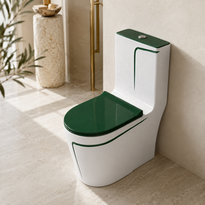 โถสุขภัณฑ์ทรงยาวสีขาวลายเขียวทันสมัยแบบชิ้นเดียว ระบบชำระล้างแบบ Washdown - Product Image 6