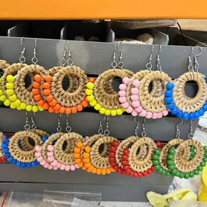 Handmade Rattan <b>Earrings</b> Folk Art Classic Style Natural Lightweight Eco Jewelry TUYET DUNG Wedding Decoration Gift Made Vietnam - Product Image 6