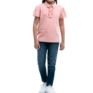 เสื้อโปโลเด็กผู้หญิง แขนพองสั้น ผ้าถักปักลาย สีชมพูอ่อน แบบคลาสสิก คอปกโปโล  ขายส่ง ปรับแต่งได้ - Product Image 3