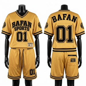 Premium 180 GSM Polyester <b>Mesh</b> Football Jersey And Shorts <b>Set</b> Gold Black Tackle Twill Custom Logo Women's <b>Sets</b> - Product Image 1