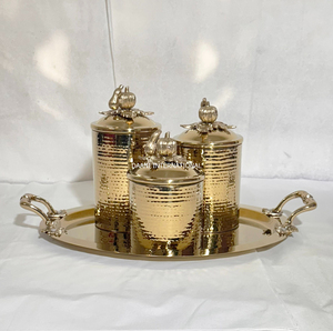 Ensemble de boîtes à épices en métal martelé doré avec plateau, contenants de rangement de cuisine vintage étanches, boîtes cylindriques artisanales - Product Image 4