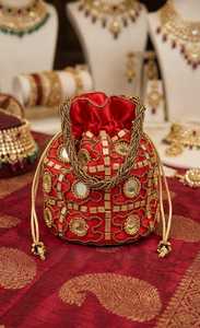 Handmade Lightweight Embroidered Potli Tote <b>Bag</b> Mirror Work Satin Drawstring Pouch Solid Color Ethnic <b>Wedding</b> <b>Gift</b> <b>Bag</b> - Product Image 4