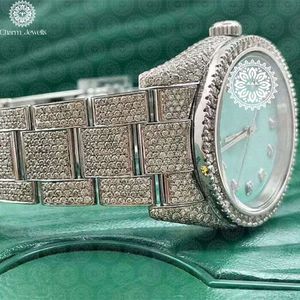 Montre de luxe pour homme Charm_Jewells en acier inoxydable, cadran analogique, incrustée de diamants, motif mandala vert, mouvement mécanique 40 mm, 10 - Product Image 2