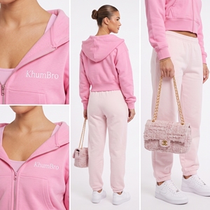 Shop the KhumBro Pastel <b>Pink</b> Cropped zip <b>Hoodie</b>. A Y2K-inspired cropped with ultra-soft fleece and functional Sweatshirt - Product Image 3