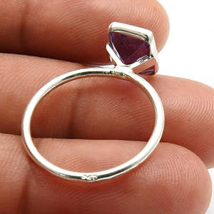 Royal Bloom Genuine Amethyst Emerald Cut Stacking <b>Ring</b> IGI Certified <b>925</b> Sterling <b>Silver</b> Mystic Purple Spark Shine Elegant <b>Ring</b> - Product Image 2