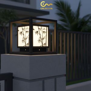 Lampe de pilier murale LED en acier à motif labyrinthe CM.DTC.001, étanche IP65, base E27, pour usage extérieur, villa, jardin, origine Vietnam - Product Image 1