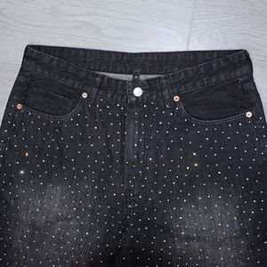 Shorts en jean délavé vintage pour homme, 100 % coton, tissu épais, avec logo personnalisé et strass intégrés, style streetwear, collection 2026 HQ ston - Product Image 3
