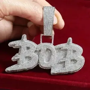 White Gold Plated Sterling Silver Real Moissanite Custom Letter & Name <b>Log</b> Pendant Hip Hop Luxury Jewelry - Product Image 1