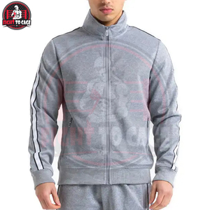 Ensemble de deux pièces pour homme, sweat à capuche zippé et short, couleur gris, tissé respirant, 80% coton, 20% polyester, impression de logo personnalisée - Product Image 4