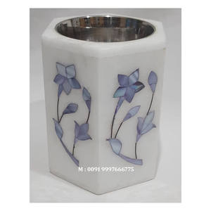 Quemador de Incienso Bakhoor de Mármol Blanco Natural con Incrustaciones de Nácar Rosa, Forma Cuadrada, Ideal para Decoración de Oficina - Product Image 4