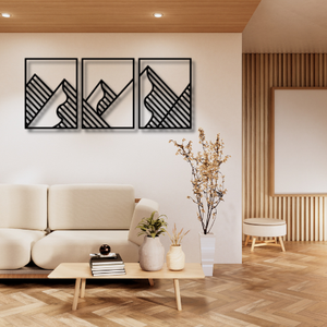 Moderno Juego de 3 Piezas de Arte de Pared Metálico Geométrico de Montaña, Tríptico Minimalista de Arte Lineal, Paisaje de Acero Cortado con Láser para Colgar - Product Image 4