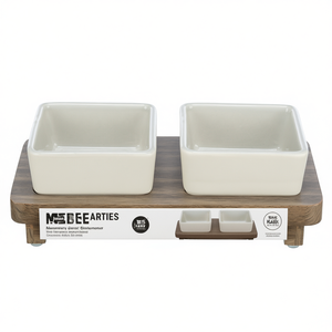 Juego de tazones de cerámica para mascotas con base de madera, 2 x 0.4 L, para gatos y perros, estación de alimentación - Product Image 2