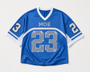 OEM Hip Hop Blue Oversized Mesh American Football Jersey Unisex Varsity Custom Premium <b>Rhinestone</b> Number V-Neck Vintage Glam <b>Top</b> - Product Image 4