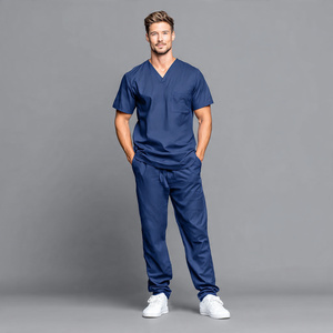 Wholesale Custom Logo Knitted 100% Cotton Breathable Comfortable Hospital Medical Uniform <b>Scrub</b> Set - Product Image 5