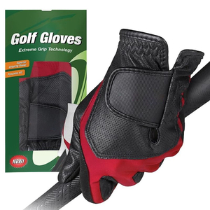 Red And Black Pu Leather <b>Golf</b> Gloves With Anti Slip Grip For Outdoor Sports Wear - Product Image 2