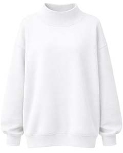 Sudadera de Forro Polar Blanca Personalizada para Mujer, Cuello Alto, Estilo Holgado, Informal, Cálida para Invierno, de Algodón y Poliéster, Ajuste Holgado, Top de Moda - Product Image 1