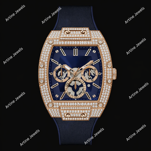 Montre Tonneau en Or Rose et Diamants, Cadran Bleu, Style Chronographe de Luxe, Montre-Bracelet Premium, Bijou Tendance, Collection Horlogère - Product Image 3