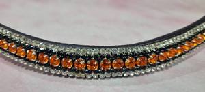 Fronture de luxe en cuir fait main avec cristaux orange et double rangée de strass pour l'équitation - Product Image 2