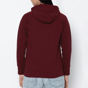 เสื้อฮู้ดซิปผ้าฝ้ายพิมพ์ลายตามสั่งสำหรับผู้หญิง ระบายอากาศได้ดี สวมใส่สบายในฤดูหนาว สีแดงเบอร์กันดี ปรับแต่งสีได้ พร้อมโลโก้ด้านหน้า - Product Image 2