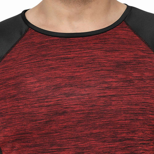 T-shirt à manches raglan pour homme, rouge et noir, couleur unie, col rond, séchage rapide, coupe ajustée, sportif, tricoté en polyester, manches courtes, vêtements de sport - Product Image 6