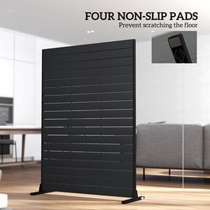 HDPE Outdoor Privacy Screen 47.2"W X 68.5"H Black Decorative Fence Screen with Stand & 6 <b>Panels</b> Door & <b>Window</b> Screen - Product Image 6