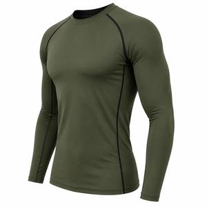 Men's Full Sleeve O-Neck Anti-UV Quick Dry Breathable Eco-Friendly Spandex Rash Guard Olive Green Seamless Fit <b>Athletic</b> Top - Product Image 2