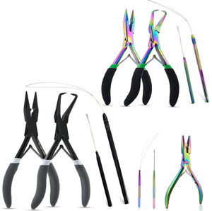 Brand Quality 4 Pcs Professional Stainless Steel & Plastic Hair <b>Extension</b> & <b>Beading</b> Tool Kit with Needle Hook Custom Packaging - Product Image 1