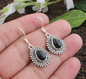 Natural Black <b>Onyx</b> Drop <b>Earrings</b> 925 Sterling Silver Minimalist Luxury Gift Jewelry Unisex - Product Image 3