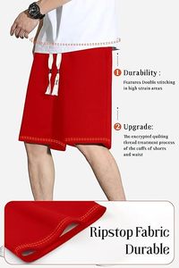 Pantalones Cortos Deportivos Unisex Rojos con Nervaduras, Corte Regular, Teñido Liso, para Artes Marciales - Product Image 4