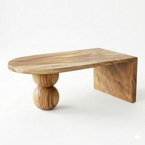 Artistic Solid Suar Wood Oval <b>Coffee</b> <b>Table</b>-Modern Design Ball <b>Leg</b> Support Structure Asymmetrical Surface Adjustable Height Easy - Product Image 3
