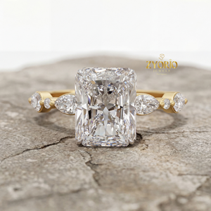 Bague de fiançailles et de mariage en diamant de laboratoire taille Radiant 2,47 carats avec diamants latéraux taille Marquise, en argent 925, bague de luxe pour soirée - Product Image 2