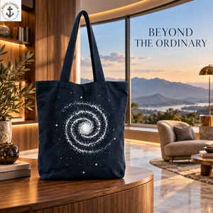 Bolso tote de lona azul marino con estampado de galaxia en espiral blanca |   Bolso de hombro Celestial Starry Sky con asas largas para uso diario - Product Image 2