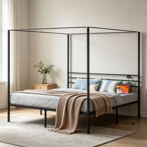 Letto a baldacchino moderno in metallo, matrimoniale e queen size, con struttura robusta in ferro, personalizzabile per appartamenti - Product Image 6