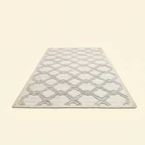 Tapis en laine tufté à la main gris ivoire motif arabesque, tapis de zone marocain à treillis en relief, antidérapant, écologique et épais pour salon - Product Image 2
