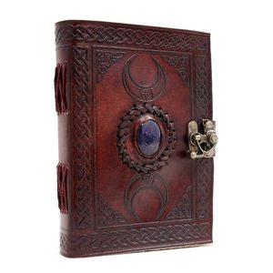 Carnet de notes vintage en cuir à couverture rigide, à feuilles mobiles, avec motif triple lune et pierre de cristal Troisième Œil – Carnet de croquis vierge pour voyages - Product Image 2