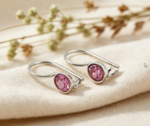 Pendientes colgantes chapados en plata de Art Palace con engaste de bisel de piedras preciosas de cristal rosa, joyería clásica de moda para mujer - Product Image 1