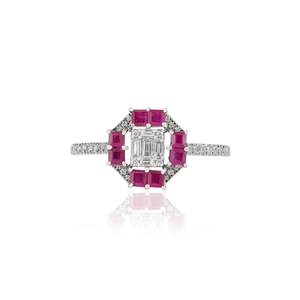 Newly Design Trending Genuine Ruby & Diamond Pure 14K White Gold <b>Stacking</b> Engagement <b>Ring</b> High End Custom Made Jewelry - Product Image 1