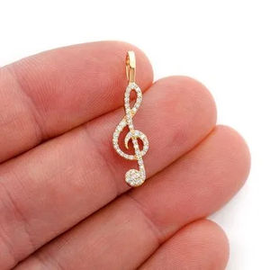 SHRAMAN JEWELS Colgante Musical Personalizable de Oro Amarillo de 10K con Baño de Rodio y Diamante Natural en Forma de Clave de Sol, Amuleto Unisex para Amantes de la Música - Product Image 3