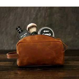 GLOBAL LEATHER Grande trousse de toilette de voyage portable en cuir souple avec fermeture éclair et poignée, étui de rangement rectangulaire - Product Image 4