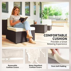 Set di mobili da giardino in rattan PE per tutte le stagioni, 7 pezzi, con tavolino da caffè con piano in vetro - Product Image 4