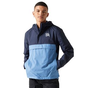 <b>Navy</b> Blue <b>Men's</b> Color Block Overhead <b>Jacket</b> Hooded Pullover Windbreaker Long Sleeve Outdoor Casual Lightweight Sportswear - Product Image 1