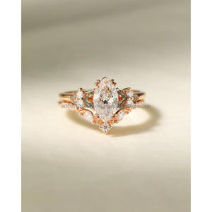 Anillo de Compromiso/Boda IGI de Oro Amarillo de 14k, Cultivado en Laboratorio, Estilo Vintage, Hecho a Mano, con Diamante de Corte Marquesa, Unisex, Perfecto - Product Image 1