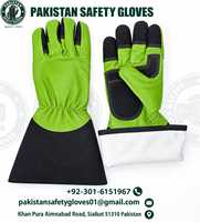 Gants de sécurité pakistanais en cuir, résistants aux coupures, avec manchette longue, vert et noir, ambidextres, à enfiler, pour le jardinage